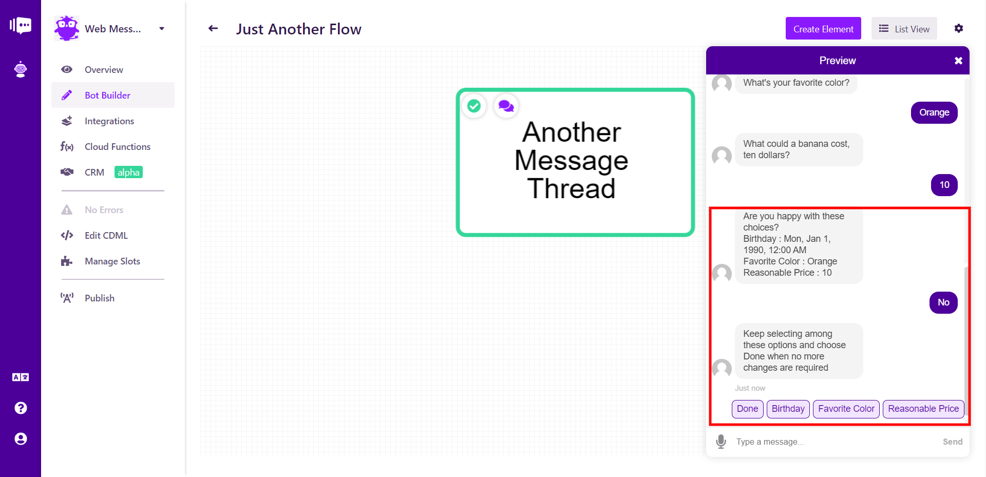 Flow Element Require Confirmation Change Answers