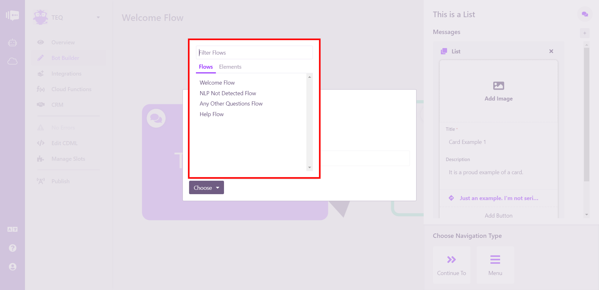 The Edit Button Modal Navigation Target Selection